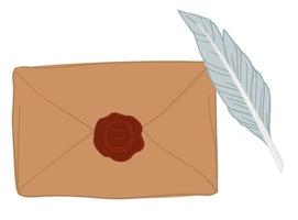 Vintage letter with wax seal and feather pencil vector