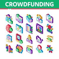 conjunto de iconos isométricos de negocios de crowdfunding vector