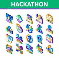 vector de conjunto de iconos isométricos de desarrollo de hackathon