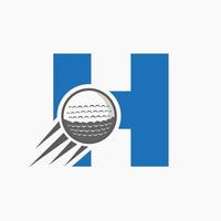 letra h concepto de logotipo de golf con icono de pelota de golf en movimiento. plantilla de vector de símbolo de logotipo de deportes de hockey