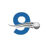 concepto de logotipo de golf de letra 9 con icono de pelota de golf en movimiento. plantilla de vector de símbolo de logotipo de deportes de hockey