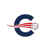 letra inicial c concepto de logotipo de béisbol con plantilla de vector de icono de béisbol en movimiento