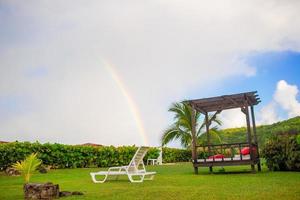 Beach sunbed on exotic tropical resort on Caribbean photo