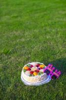 Celebratory cake and glasses that says a Happy Birthday photo