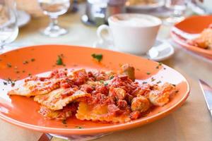 Italian fettuccine and spaghetti with cheese in the gourmet restaurant photo