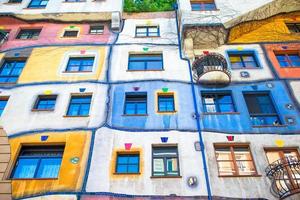 Hundertwasser house with a garden upstairs in Vienna, Austria photo