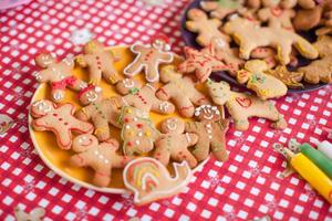 Ready Christmas gingerbread cookies on a plate photo