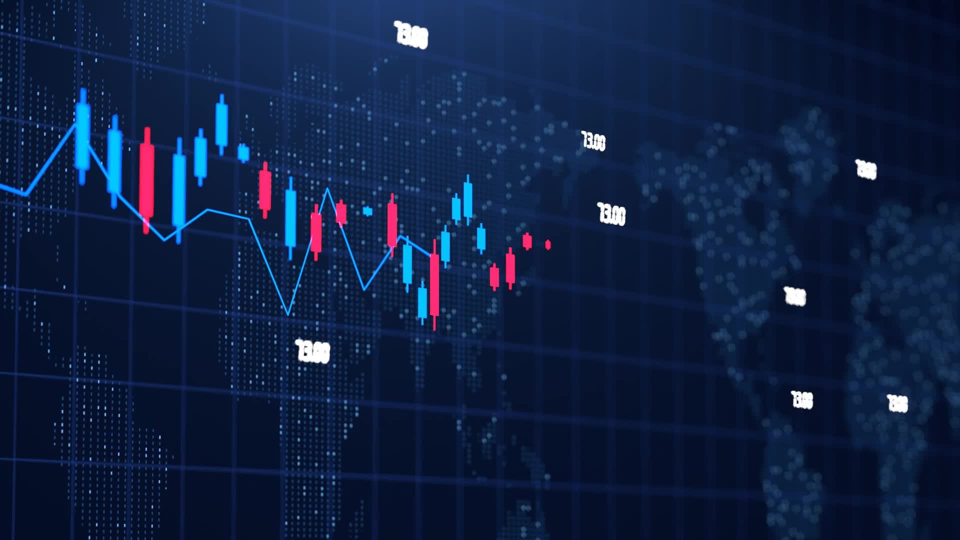 Financial business diagram video with graphs and stock numbers showing