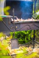 Grilled steak cooking on an open barbecue photo