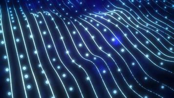 Abstract blue shiny glowing lines rays of energy and magical waves from particles and dots, abstract background. Video 4k, motion design