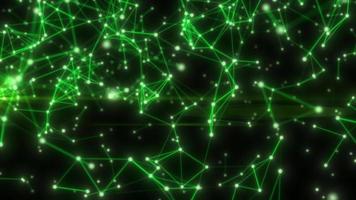 Abstract hi-tech green glowing lines with dots and plexus triangles, abstract background. Video 4k, motion design