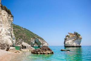 Mattinata Faraglioni stacks and beach coast of Mergoli, Vieste Gargano, Apulia, Italy. photo