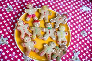 Ready Christmas gingerbread cookies on a plate photo