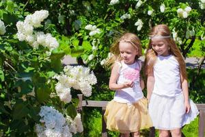 niñas adorables disfrutando de un hermoso día en un jardín floreciente