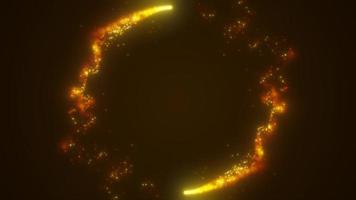 linhas de energia ardente de ouro amarelo abstrato e círculos cíclicos com bokeh mágico de partículas, fundo abstrato. vídeo 4k, design de movimento video