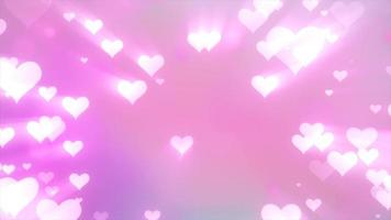 Glowing tender flying love hearts on a pink background for Valentine's Day. Video 4k, motion design