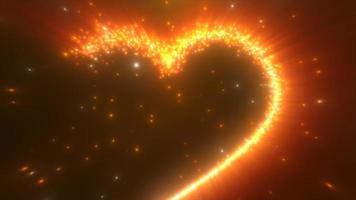 coração de amor de ouro amarelo brilhante feito de partículas em um fundo amarelo festivo para dia dos namorados. vídeo 4k, design de movimento video