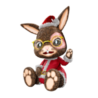 un muñeco de conejo esponjoso disfrazado de Papá Noel con un tema navideño. png