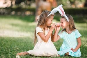 Portrait of kid with easter busket with eggs outdoor photo