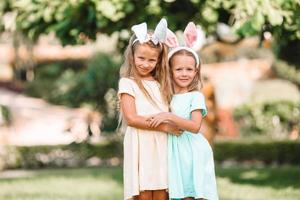 Portrait of kid with easter busket with eggs outdoor photo