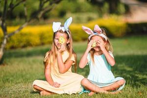 Portrait of kid with easter busket with eggs outdoor photo