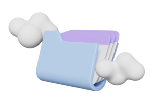 icône de dossier 3d avec nuage isolé. téléchargement de stockage, transfert de données, réseau de connexion au centre de données, concept minimal, illustration de rendu 3d png