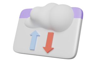 Ordner der Wolke 3d mit dem Pfeil lokalisiert. Cloud-Storage-Download, Upload, Datenübertragung, Rechenzentrumsverbindungsnetzwerk, minimales Konzept, 3D-Darstellung png