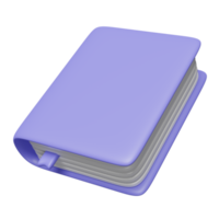 Livro de texto roxo 3d, livro próximo isolado. educação, conhecimento cria conceito de ideias, resumo mínimo, ilustração de renderização 3d png