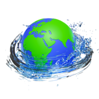 3d world water day concept with water splash, clear blue water scattered around isolated. 3d render illustration png