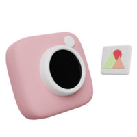 3d pink photo camera icon isolated. minimal concept, 3d render illustration