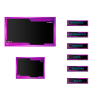 painel de tema roxo de transmissão ao vivo. modelo de design de sobreposição de painel de tela de streaming tema neon. vídeo ao vivo, estilo de tecnologia futurista de transmissão online. interface de usuário digital abstrata png