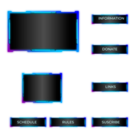 Game stream frames. Glow theme for live conference of gaming streamers, hud frame twitch streaming media gamer broadcast webcam digital box video screen, garish vector illustration png