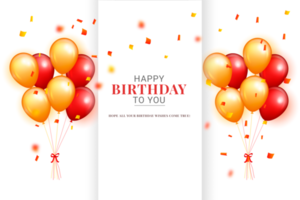 diseño de banner de felicitaciones de feliz cumpleaños con globos de confeti para fiestas