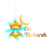 islamic  eid mubarak  with beautiful  lantern and crescent moon png