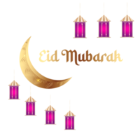 islamic  eid mubarak  with beautiful  lantern and crescent moon png