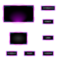 Live streaming purple theme  panel. Streaming screen panel overlay design template neon theme. Live video, online stream futuristic technology style. Abstract digital user interface png