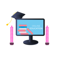 Online education design with book and computer for digital classroom png