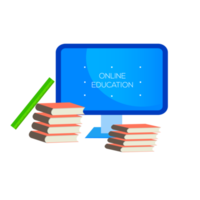 Online education design with book and computer for digital classroom png