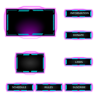 painel de tema roxo de transmissão ao vivo. modelo de design de sobreposição de painel de tela de streaming tema neon. vídeo ao vivo, estilo de tecnologia futurista de transmissão online. interface de usuário digital abstrata png