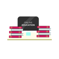 Online education design with book and computer for digital classroom png