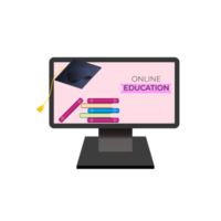 Online education design with book and computer for digital classroom png