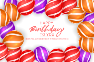 diseño de banner de felicitaciones de feliz cumpleaños con globos de confeti para fiestas png