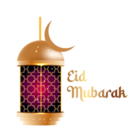 islamic  eid mubarak  with beautiful  lantern and crescent moon png
