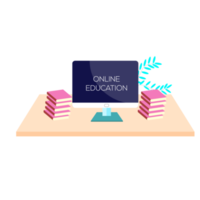 Online education design with book and computer for digital classroom png