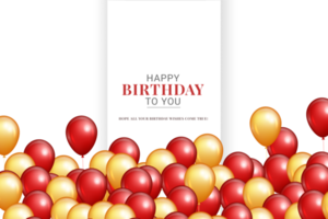 happy birthday congratulations banner design with confetti, balloons png