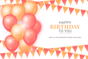 happy birthday congratulations banner design with confetti, balloons png