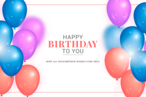 happy birthday congratulations banner design with confetti, balloons png