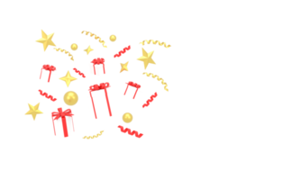 3d. weihnachtshintergrund mit geschenkboxen, sternen, kreisen und gold. png