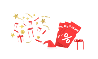 3D. gift voucher with gift box and Santa hat png