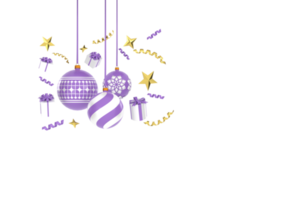 3d. joyeux noël et bonne année fond. coffrets cadeaux avec boules décoratives babiole png